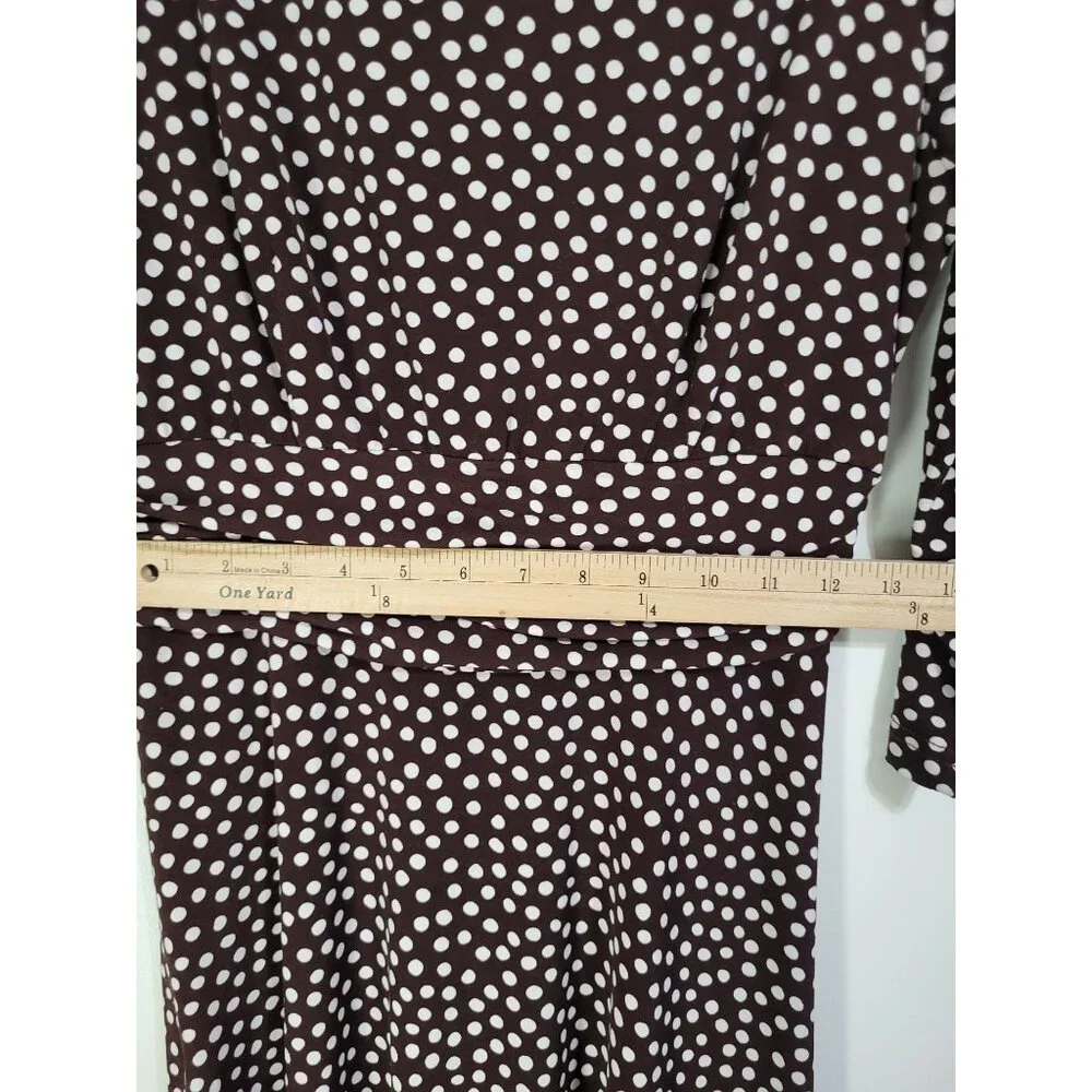 R & K Originals Petite SZ 6P Vintage Polka Dot Brown White Dress Classic Mature - Picture 7 of 7